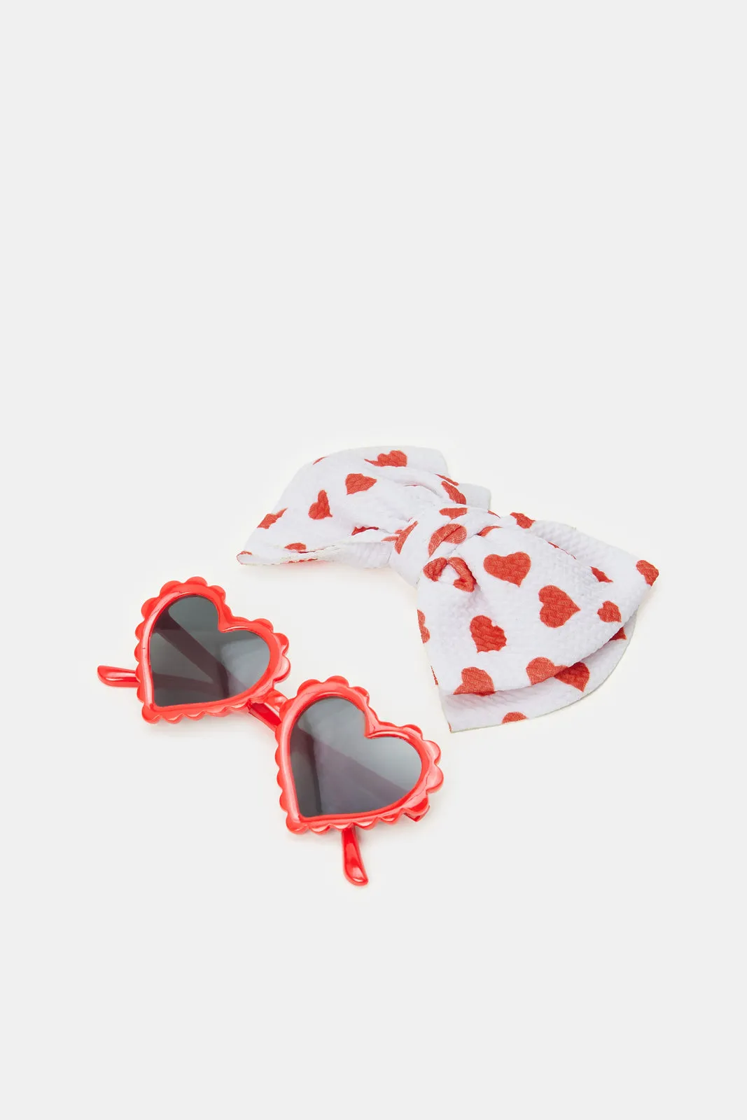 Girls Red And White Heart Hair Clip And Sunglasses (2 Piece)