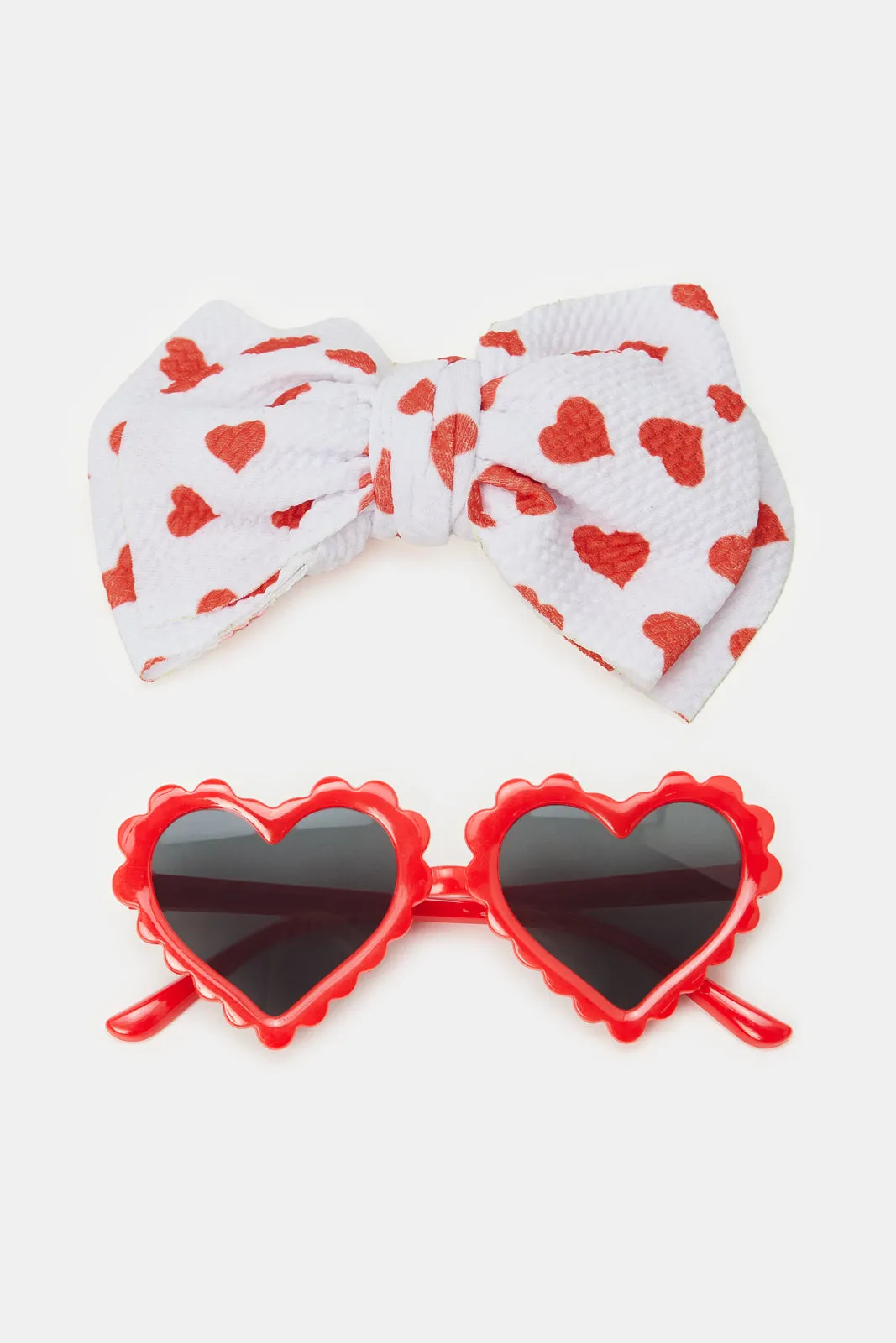 Girls Red And White Heart Hair Clip And Sunglasses (2 Piece)