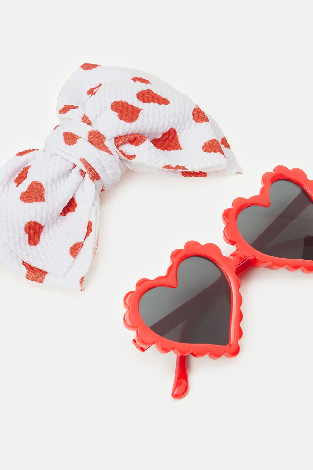 Girls Red And White Heart Hair Clip And Sunglasses (2 Piece)