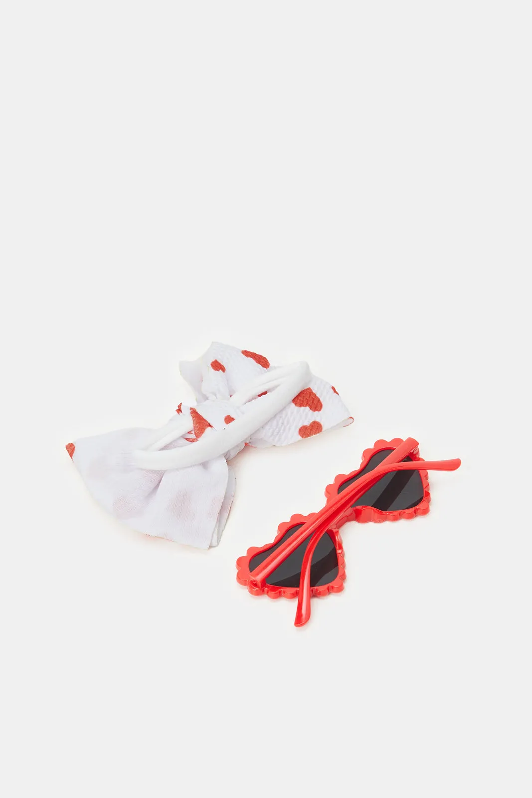 Girls Red And White Heart Hair Clip And Sunglasses (2 Piece)