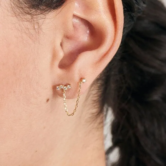 Gold Celestial Drop Chain Barbell Single Earring E047-10G