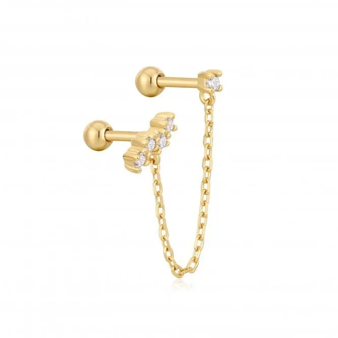 Gold Celestial Drop Chain Barbell Single Earring E047-10G