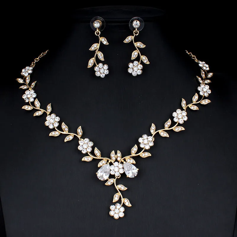 Golden Zircon Bridal Jewelry Set - Necklace & Earrings for Weddings