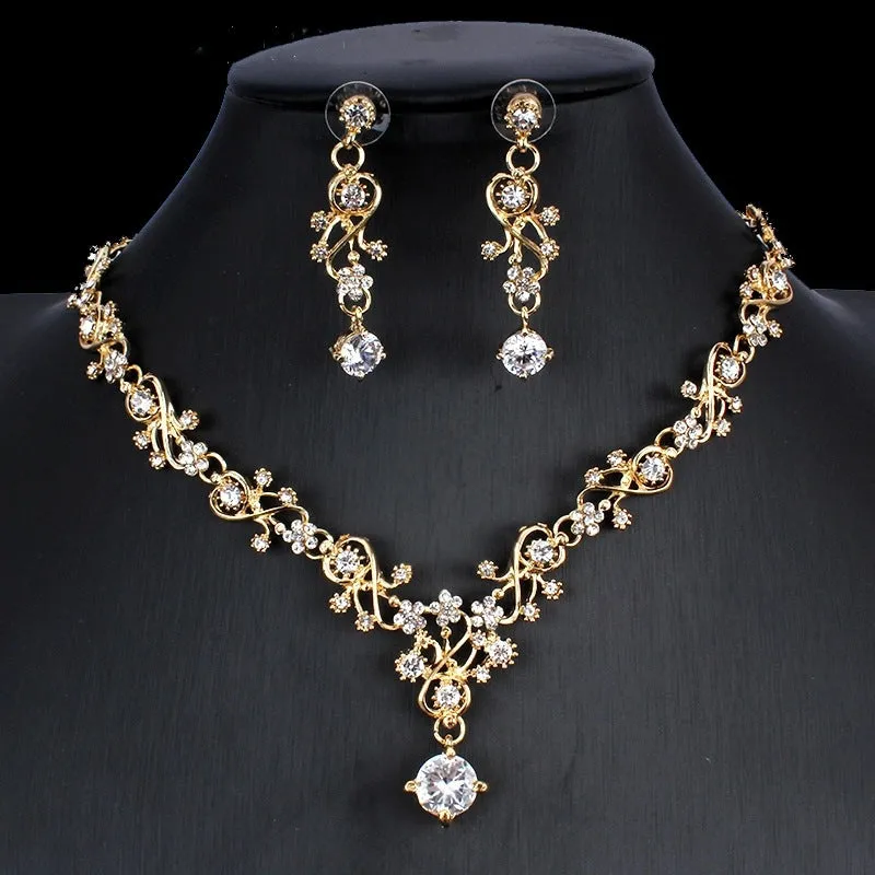 Golden Zircon Bridal Jewelry Set - Necklace & Earrings for Weddings