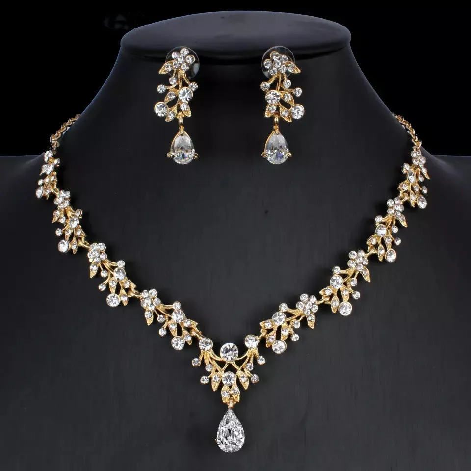 Golden Zircon Bridal Jewelry Set - Necklace & Earrings for Weddings