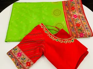 Green and Red Banaras Paithani Saree