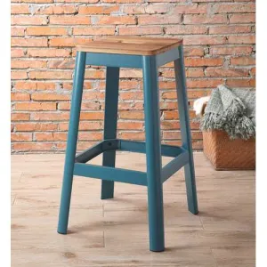 Industrial Natural & Teal Wood Bar Stool