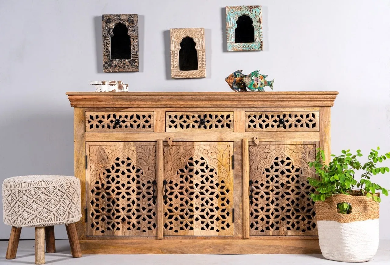 Kalah Hand Carved Solid Wooden Sideboard Buffet 150x90x40cm KLA0156