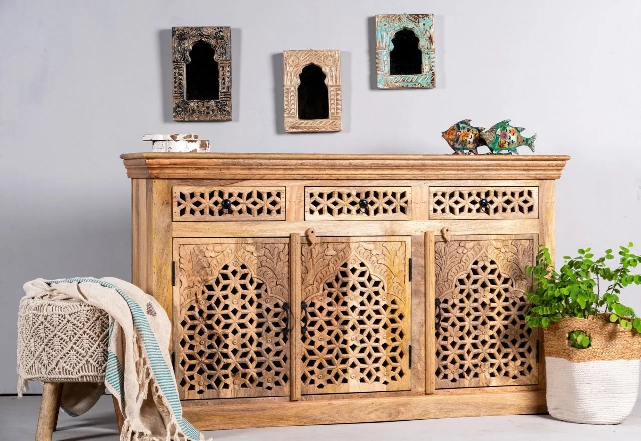 Kalah Hand Carved Solid Wooden Sideboard Buffet 150x90x40cm KLA0156