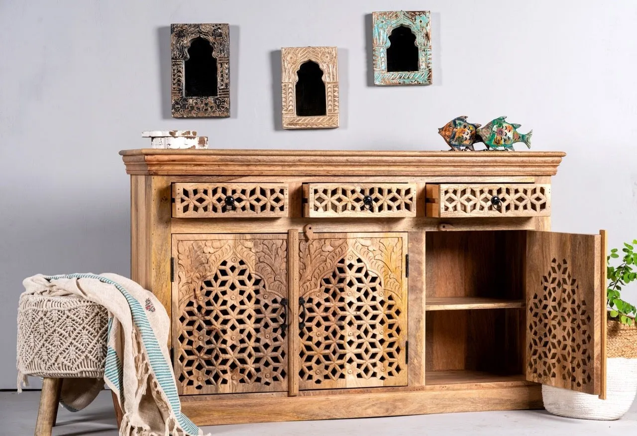 Kalah Hand Carved Solid Wooden Sideboard Buffet 150x90x40cm KLA0156