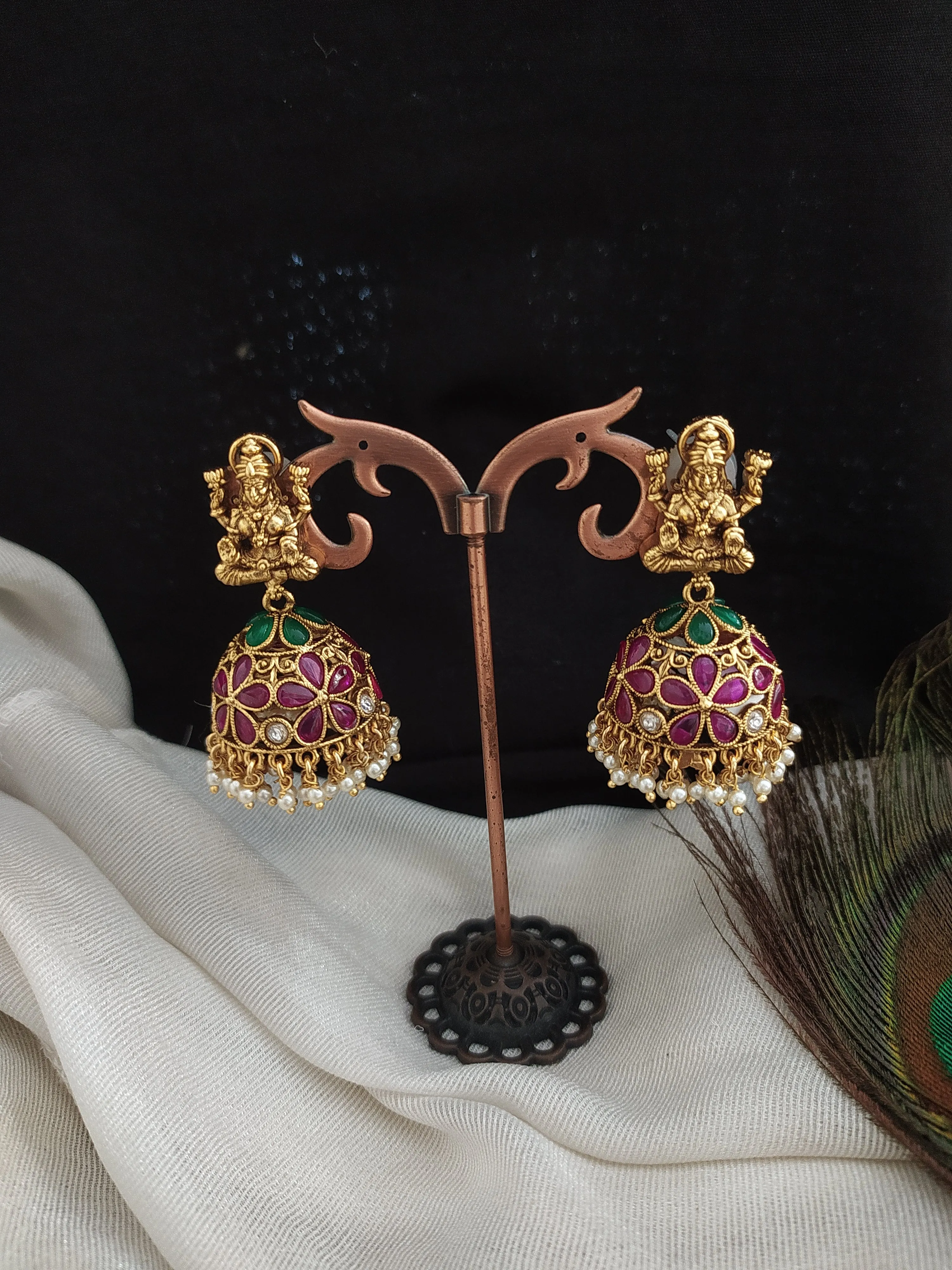 Kundan Elegance Goddess Lakshmi Jhumki in Diverse Hues