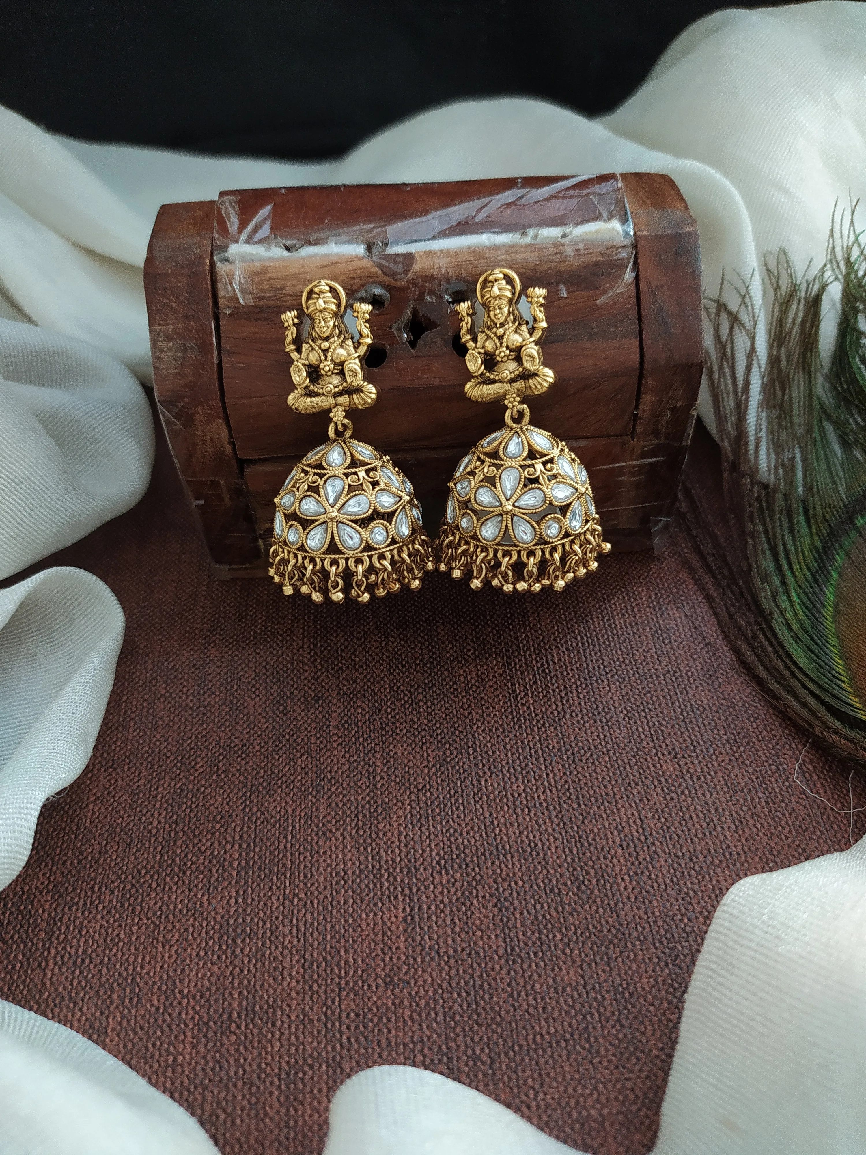 Kundan Elegance Goddess Lakshmi Jhumki in Diverse Hues