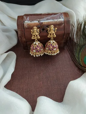 Kundan Elegance Goddess Lakshmi Jhumki in Diverse Hues