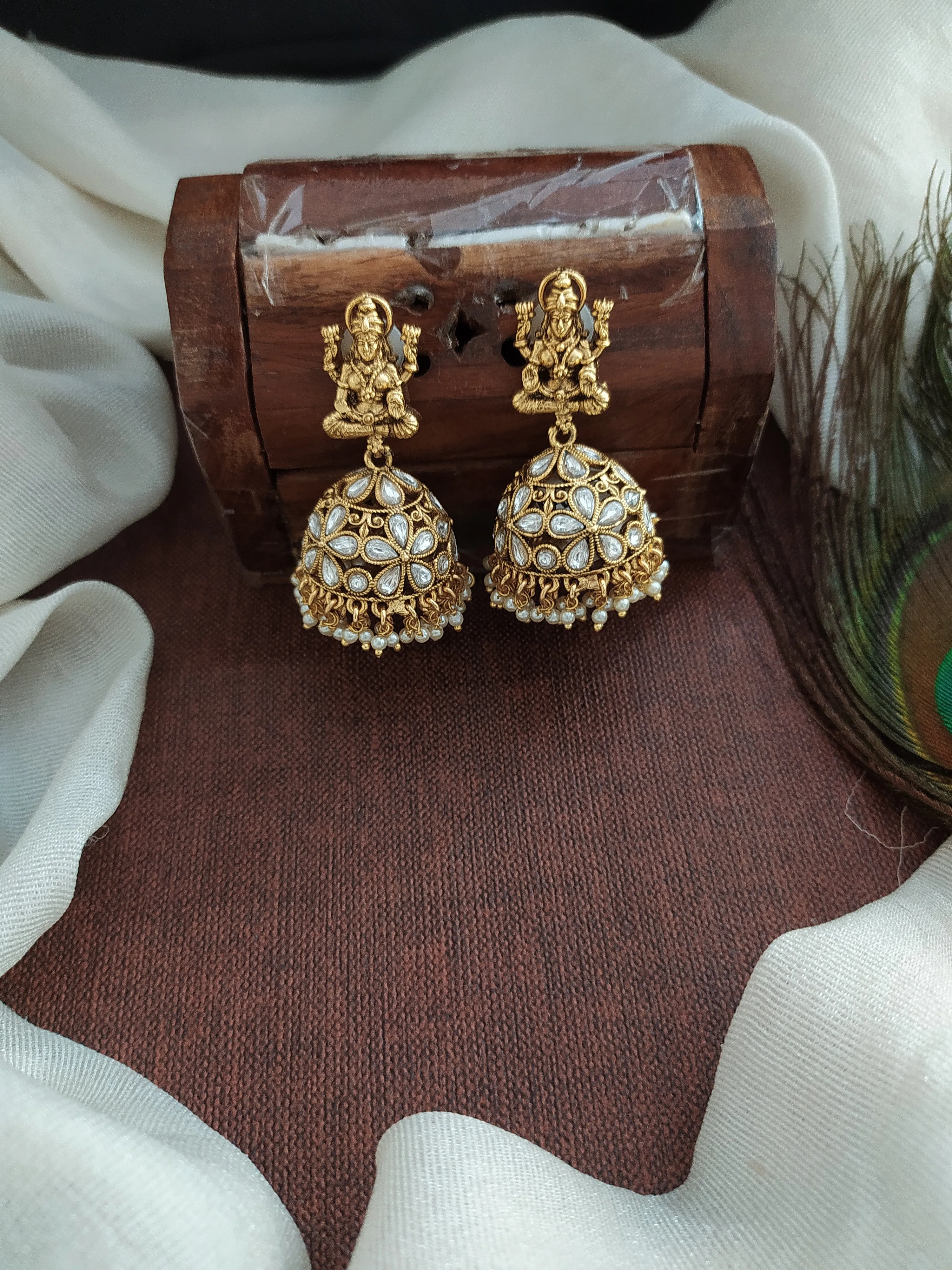 Kundan Elegance Goddess Lakshmi Jhumki in Diverse Hues