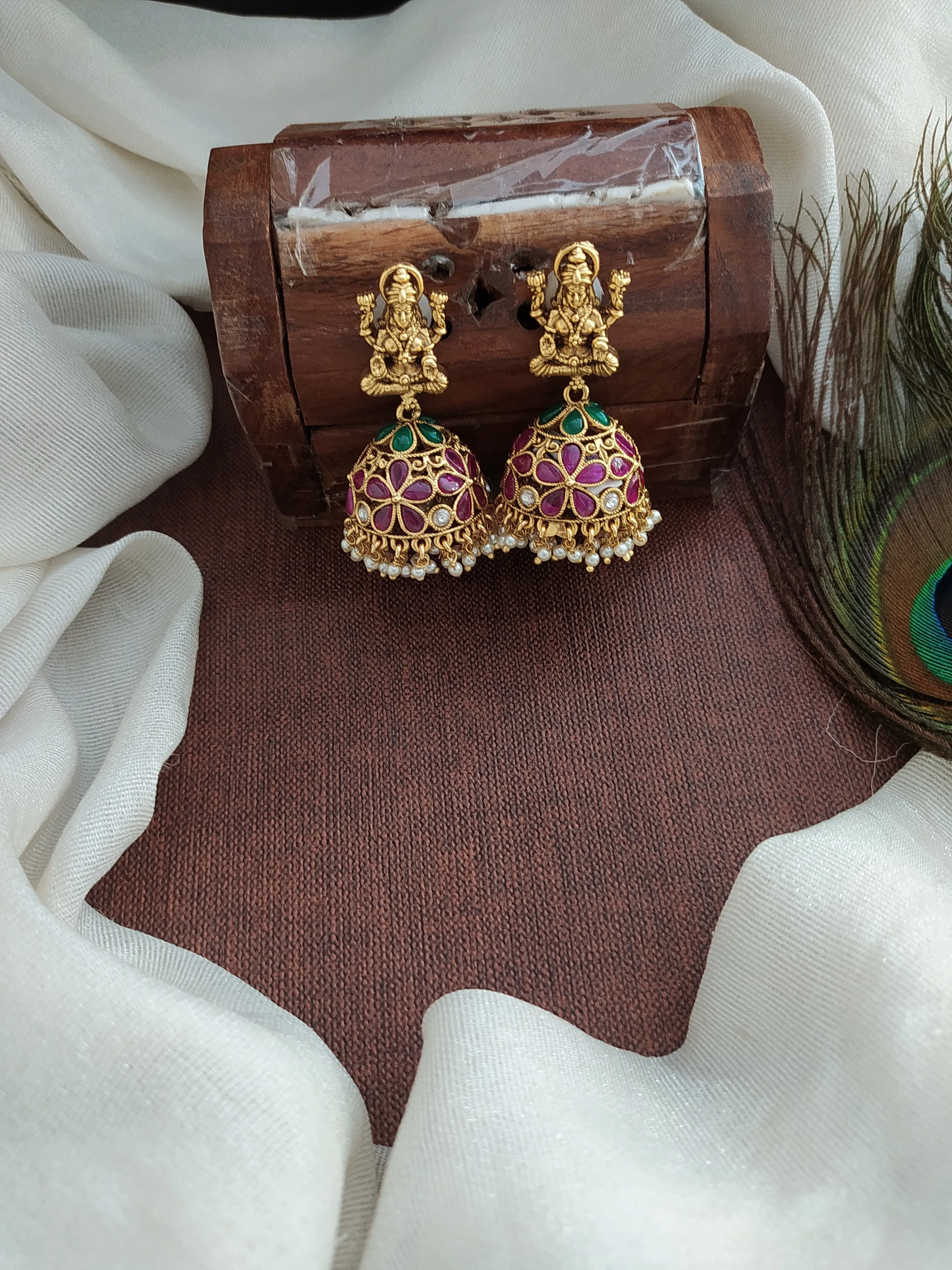 Kundan Elegance Goddess Lakshmi Jhumki in Diverse Hues