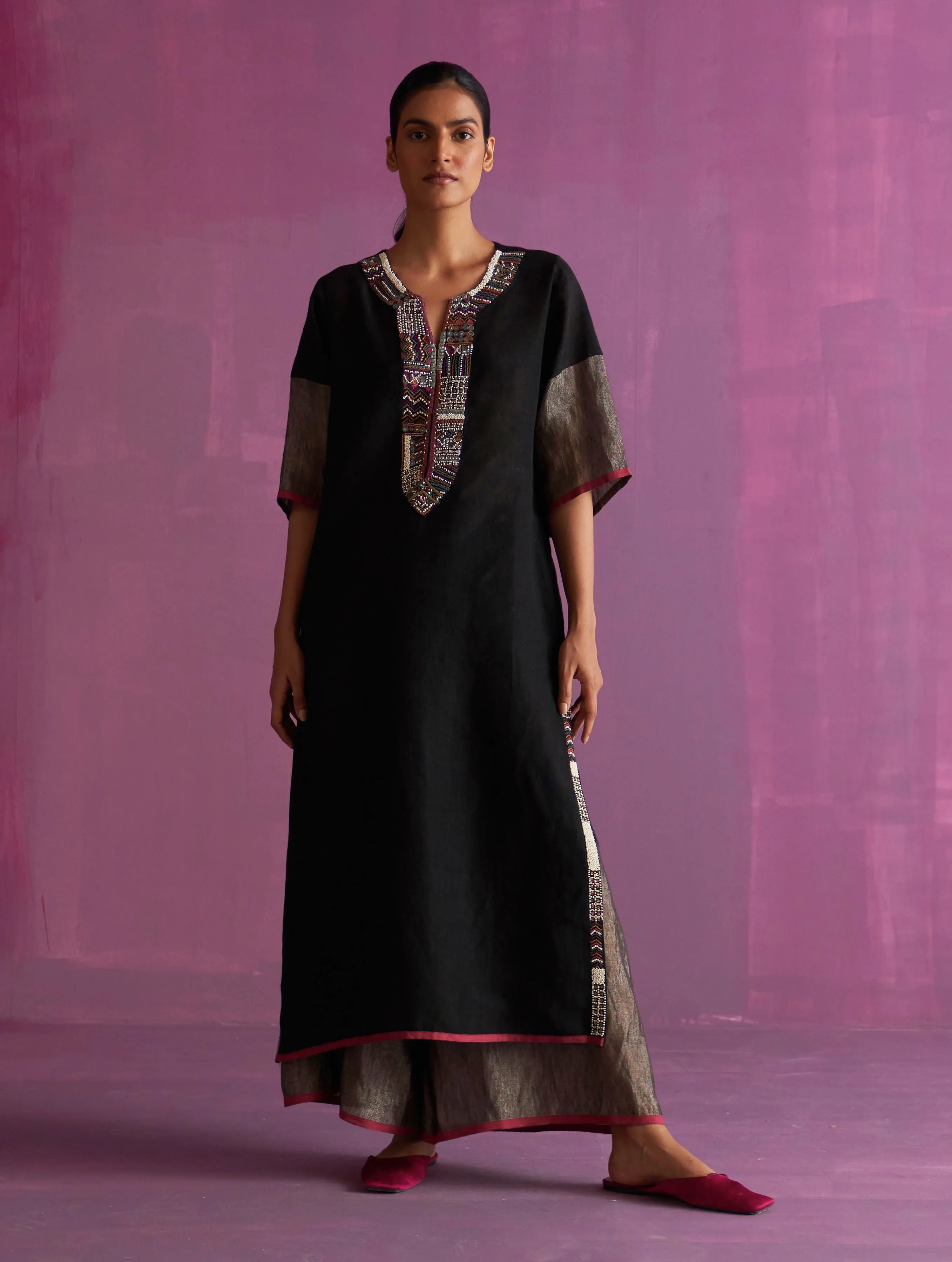 Mato Hand-Embroidered Kurta - Black