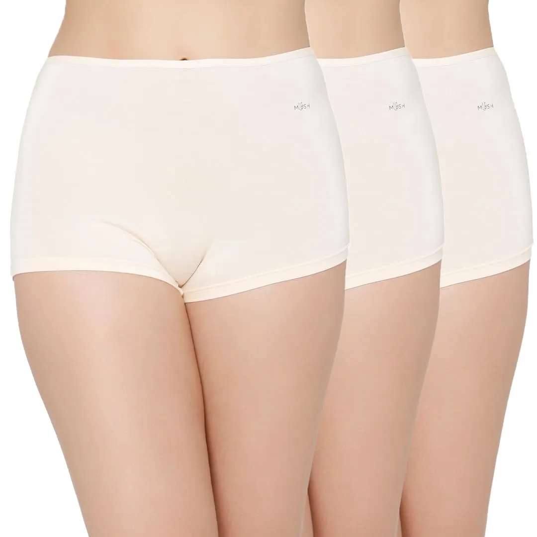 Mush Bamboo Boyshort Panties for Women | Ultra Soft Bamboo Underwear for Women | Breathable, Anti-Odor, Seamless & All Day Comfort Panties Pack of 3 (L, Beige)