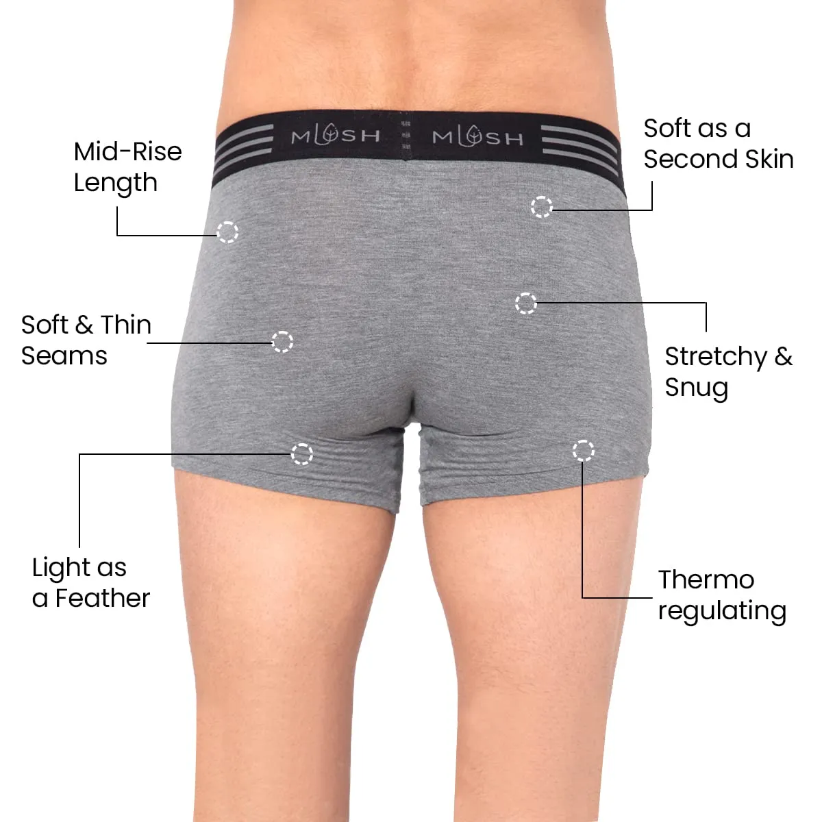 Mush Ultra Soft, Breathable, Feather Light Men's Bamboo Trunk || Naturally Anti-Odor and Anti-Microbial Bamboo Innerwear (M, Grey)