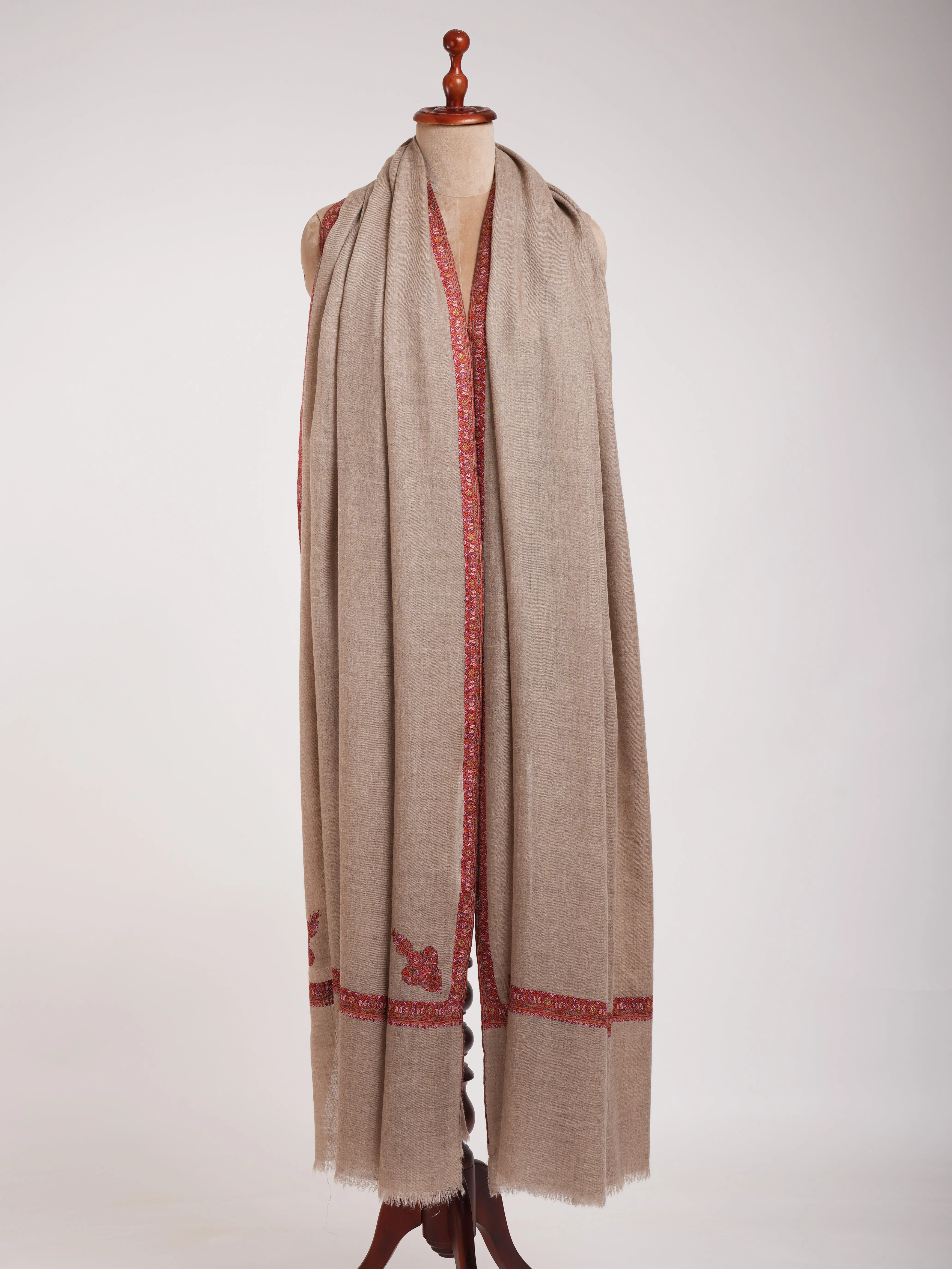 Natural Grey Sozni Embroidered Oversized Original Pashmina Shawl