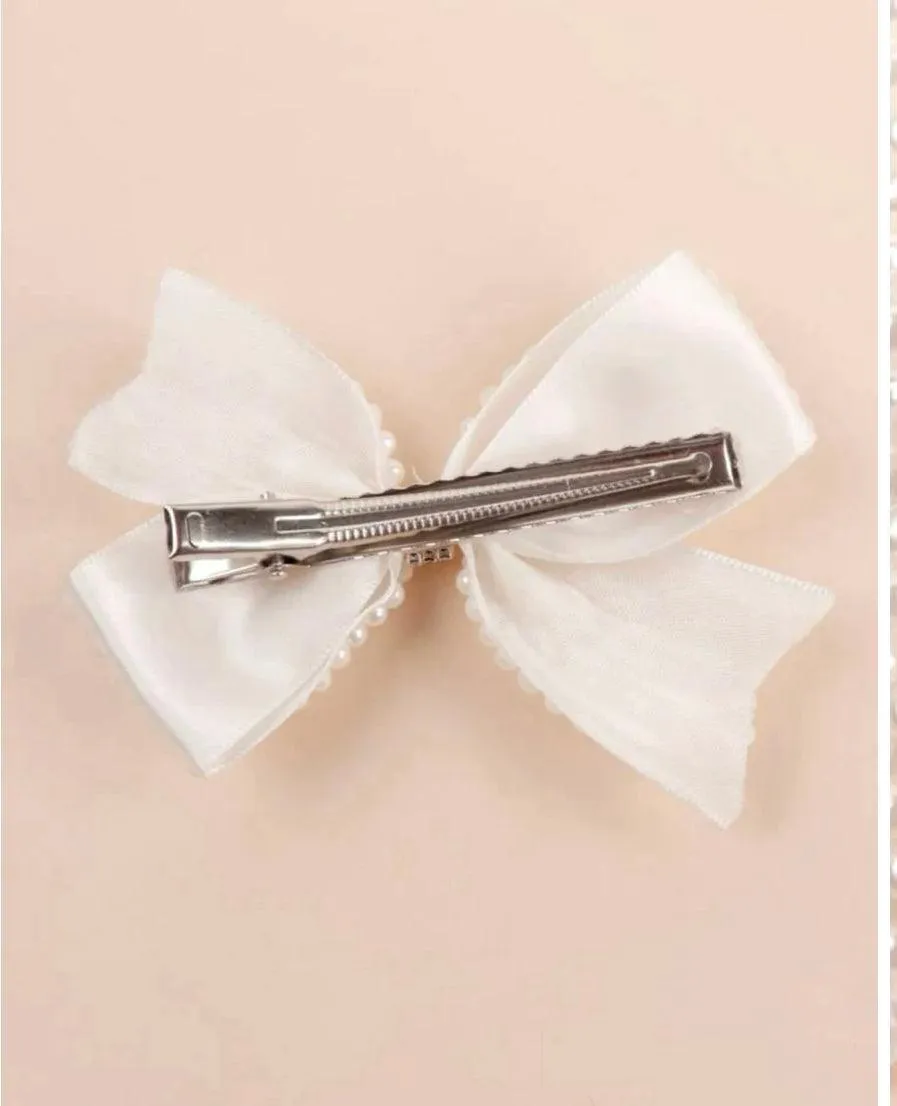 Pearl-Studded Bow Hair Clip