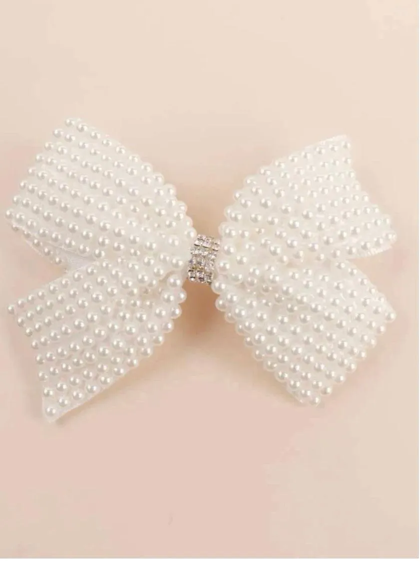 Pearl-Studded Bow Hair Clip