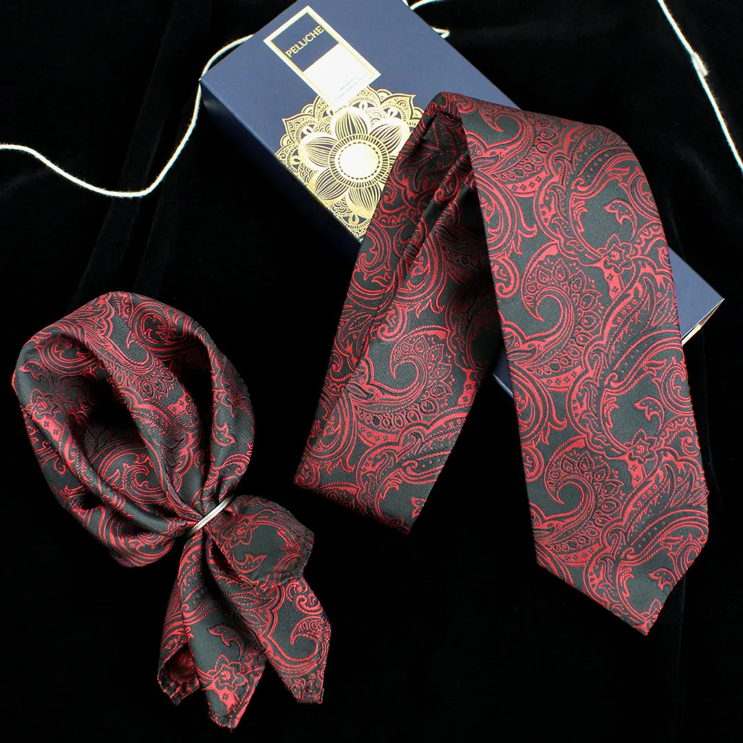 Peluche Beguiling Red Neck Tie & Pocket Square Set for Men