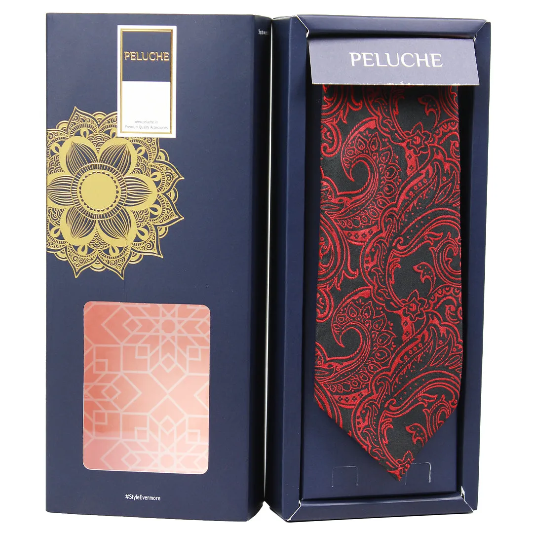 Peluche Beguiling Red Neck Tie & Pocket Square Set for Men