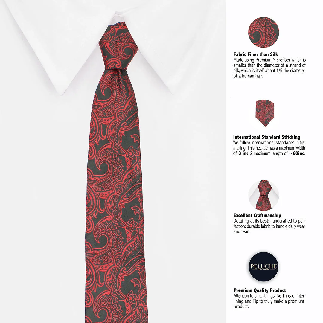 Peluche Beguiling Red Neck Tie & Pocket Square Set for Men