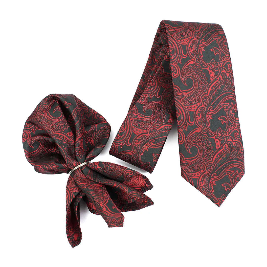 Peluche Beguiling Red Neck Tie & Pocket Square Set for Men