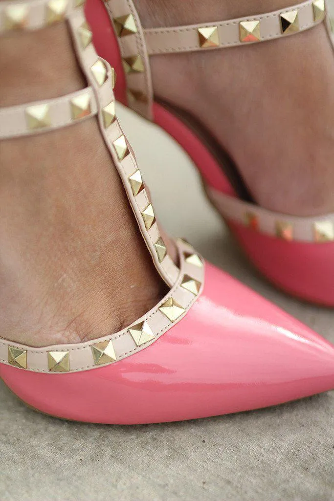 Pink Studded Strappy Heels