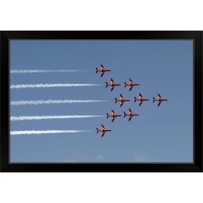 "A dramatic view of the Red Arrows Formation Aerobatic Flying Team" Black Framed Print