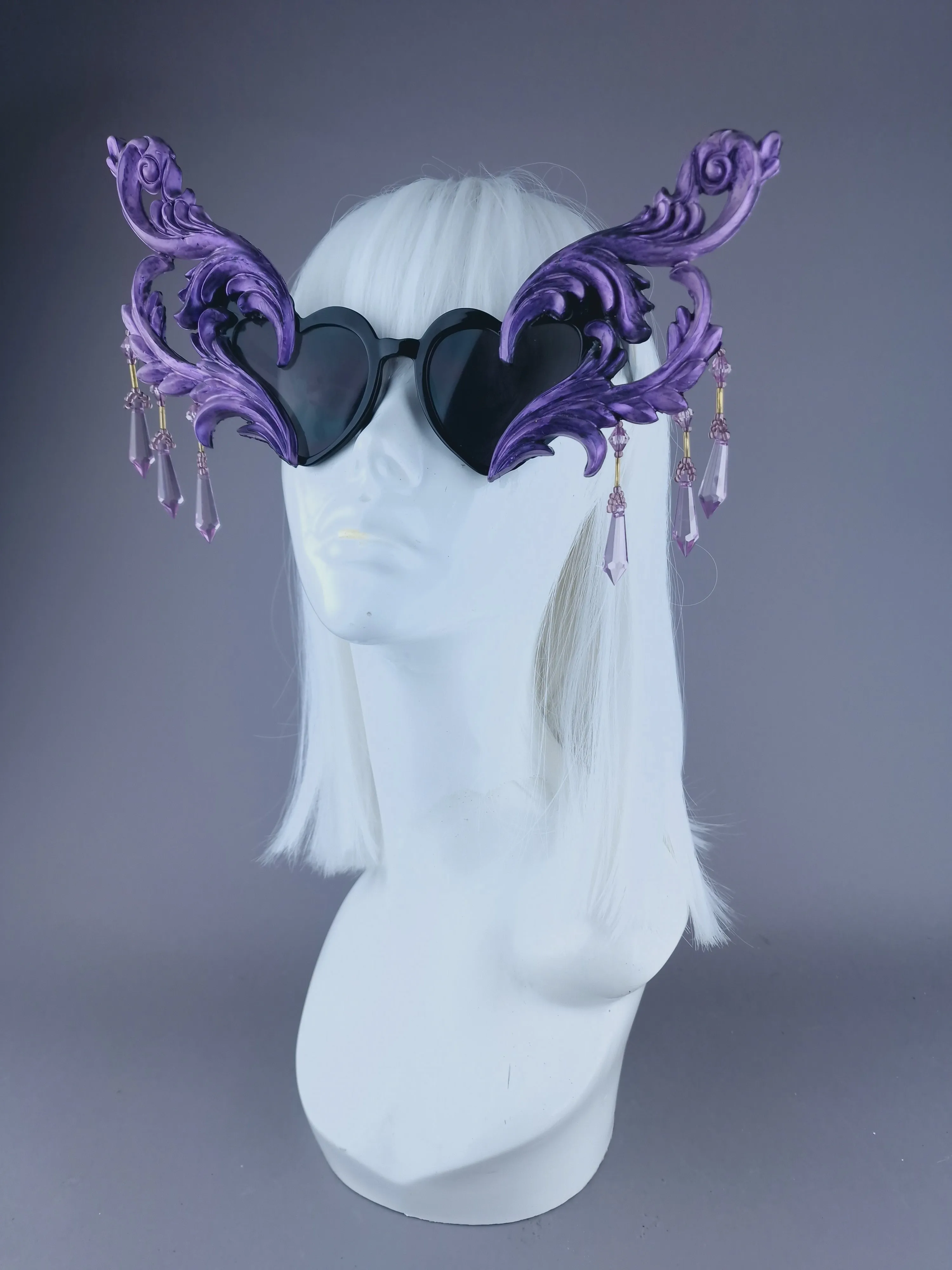 "Novela" OTT Statement Purple Heart Filigree & Beading Sunglasses