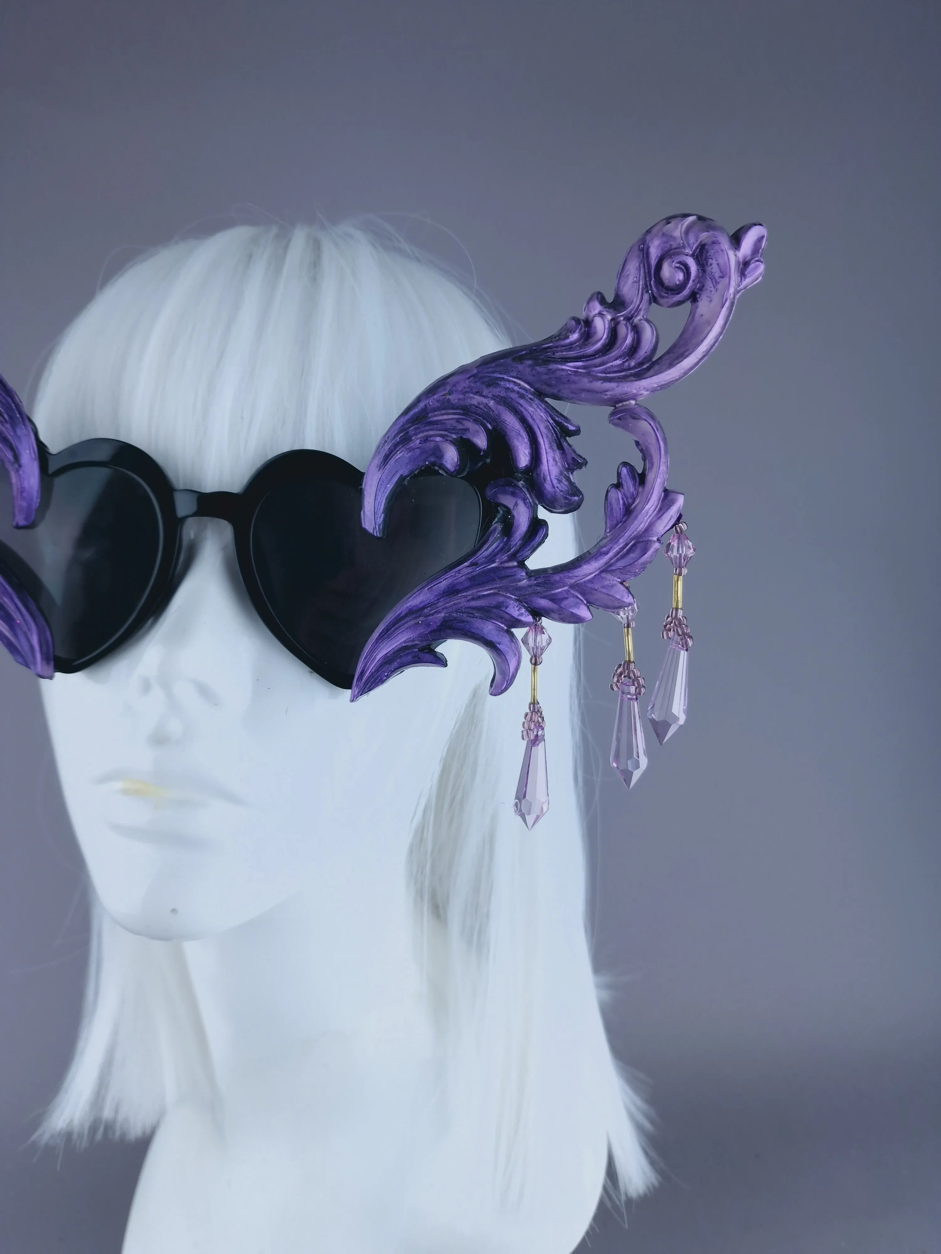 "Novela" OTT Statement Purple Heart Filigree & Beading Sunglasses