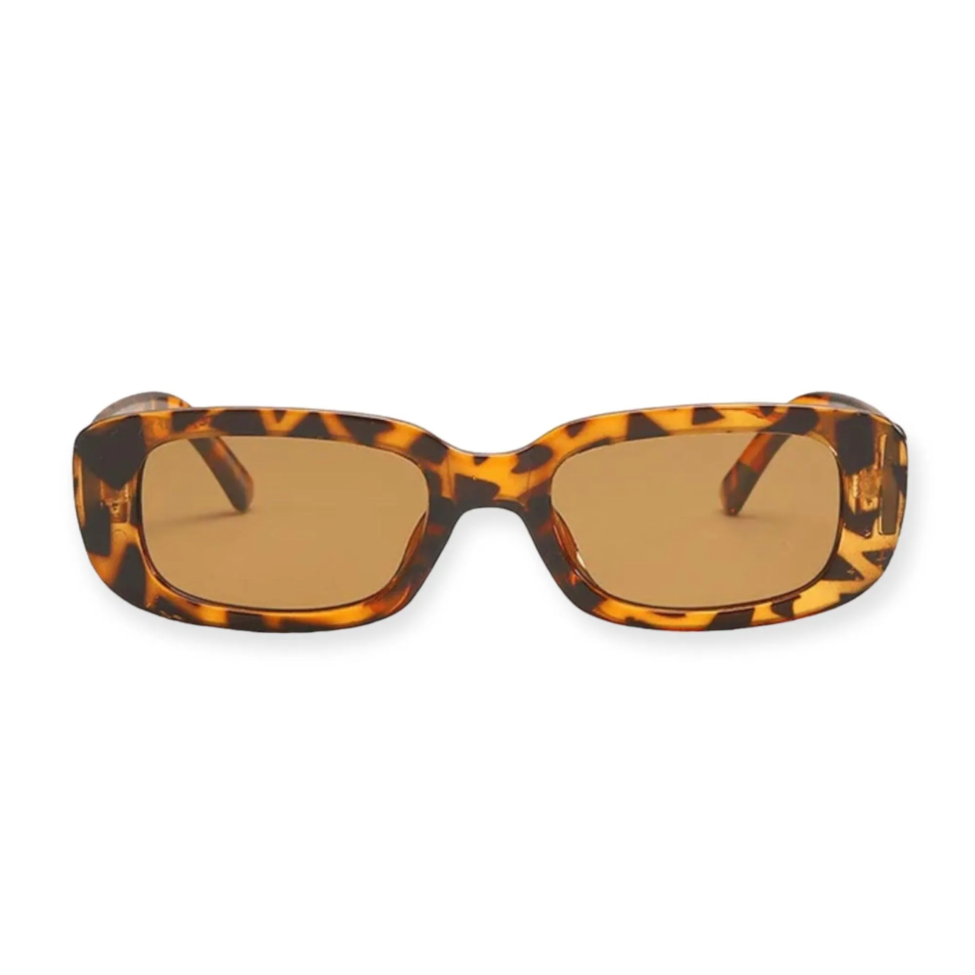 Rectangle Retro Slim Brown Animal Print Sunglasses