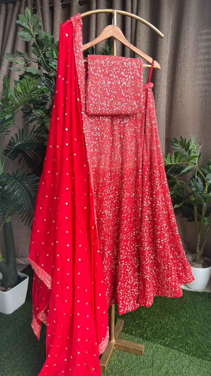 Red heavy sequence embroidered ethnic lehenga