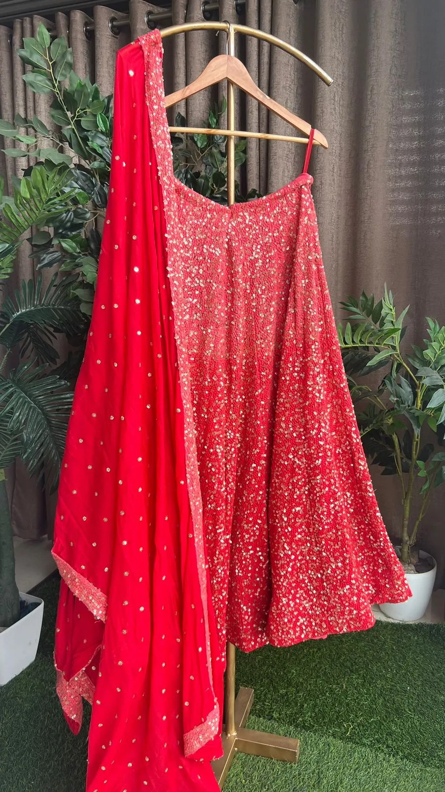 Red heavy sequence embroidered ethnic lehenga