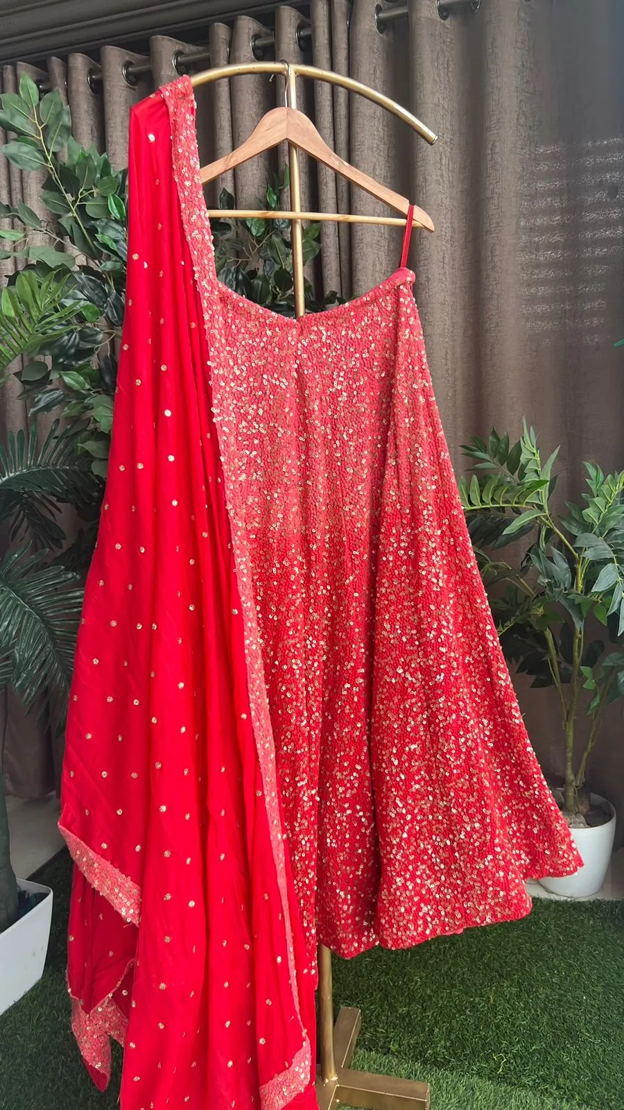 Red heavy sequence embroidered ethnic lehenga