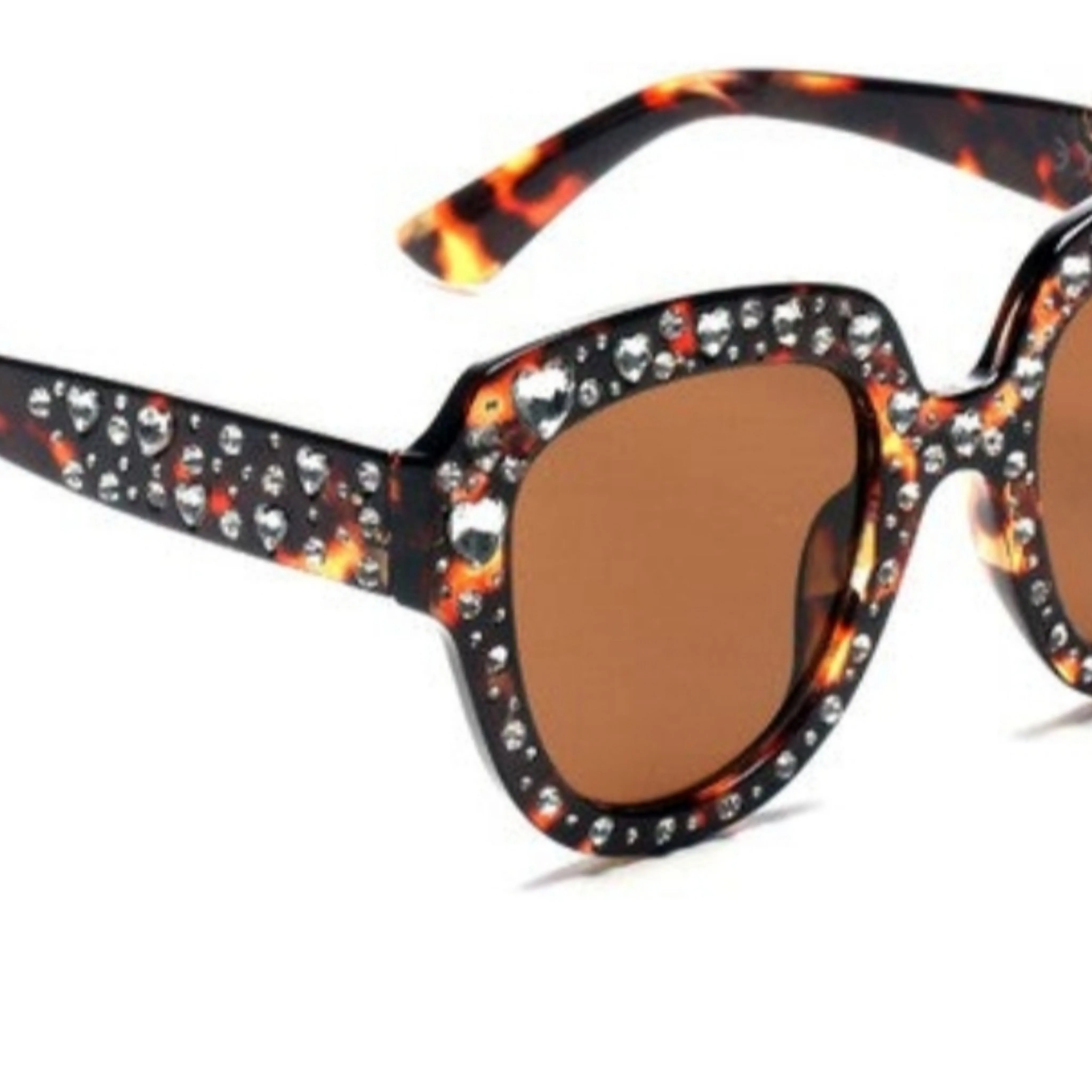 Rhinestone Sunglasses Heart Studded Round Cat Eye Women's Fashion UVA UVB Eye Protection Case Included