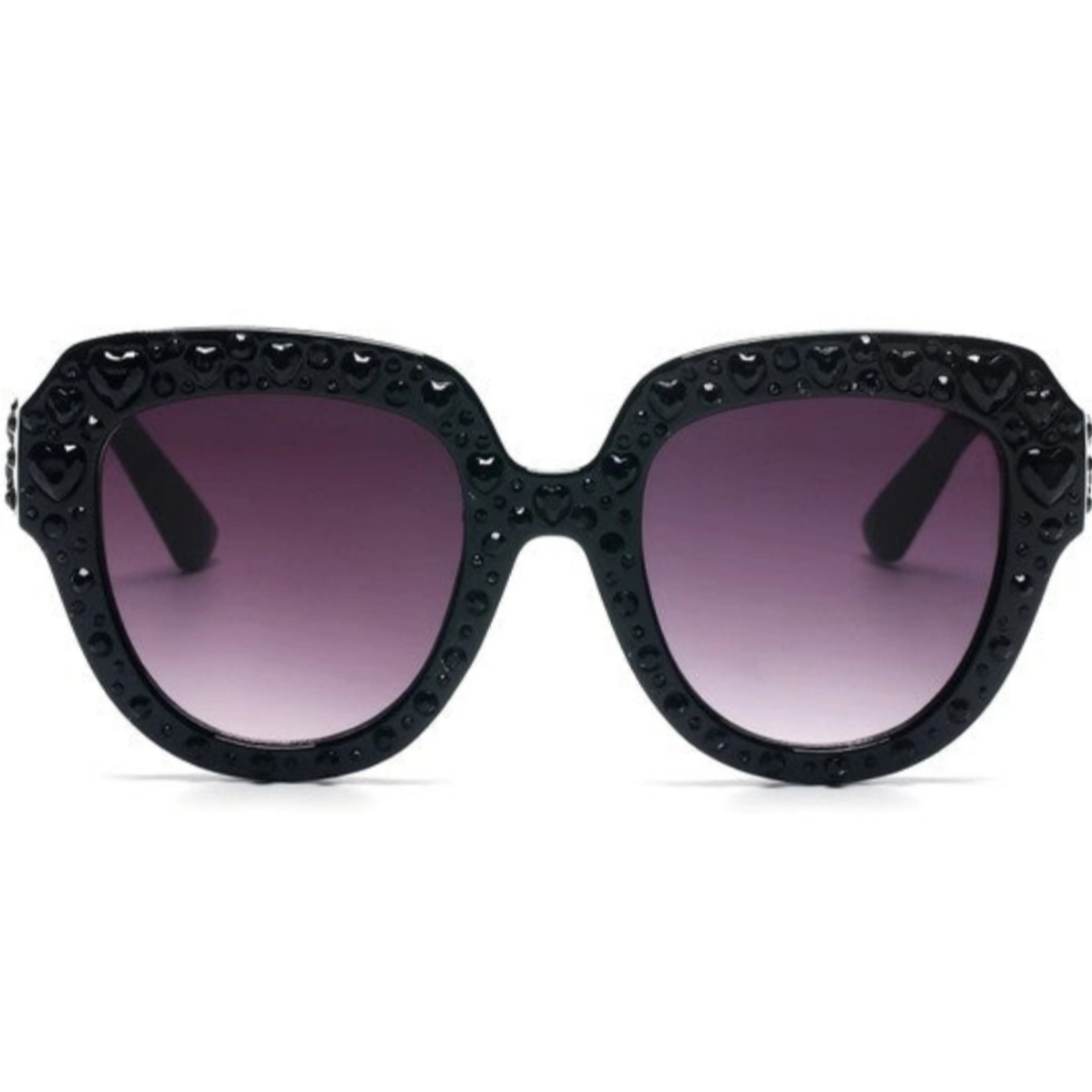 Rhinestone Sunglasses Heart Studded Round Cat Eye Women's Fashion UVA UVB Eye Protection Case Included