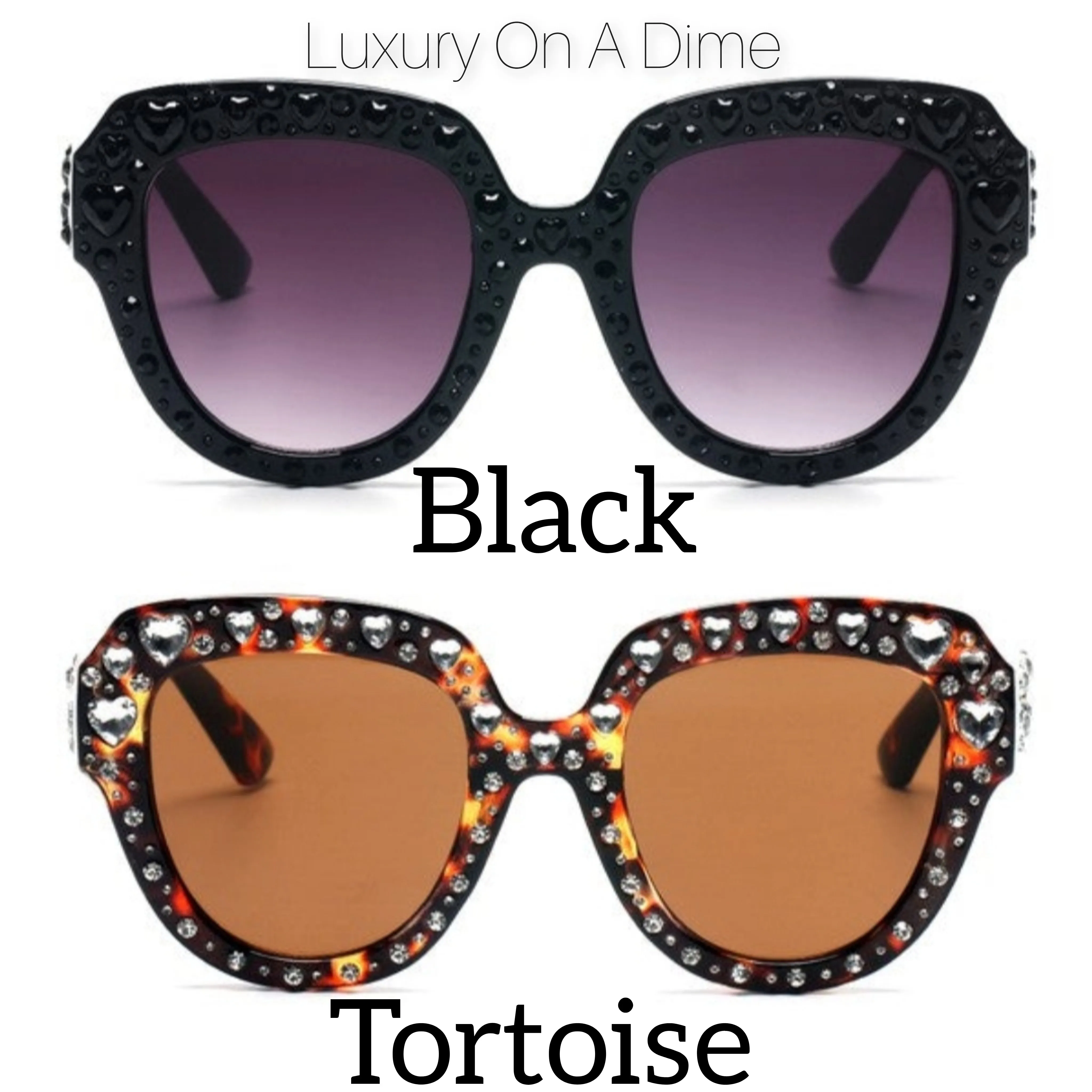 Rhinestone Sunglasses Heart Studded Round Cat Eye Women's Fashion UVA UVB Eye Protection Case Included