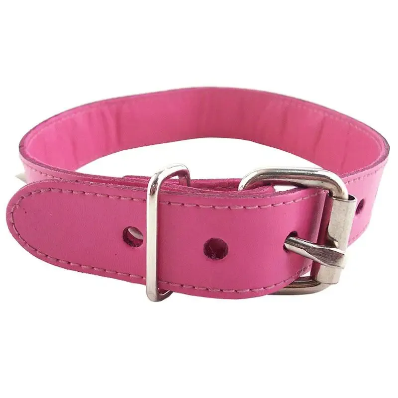 Rouge Garments Pink Leather O-ring Studded Collar