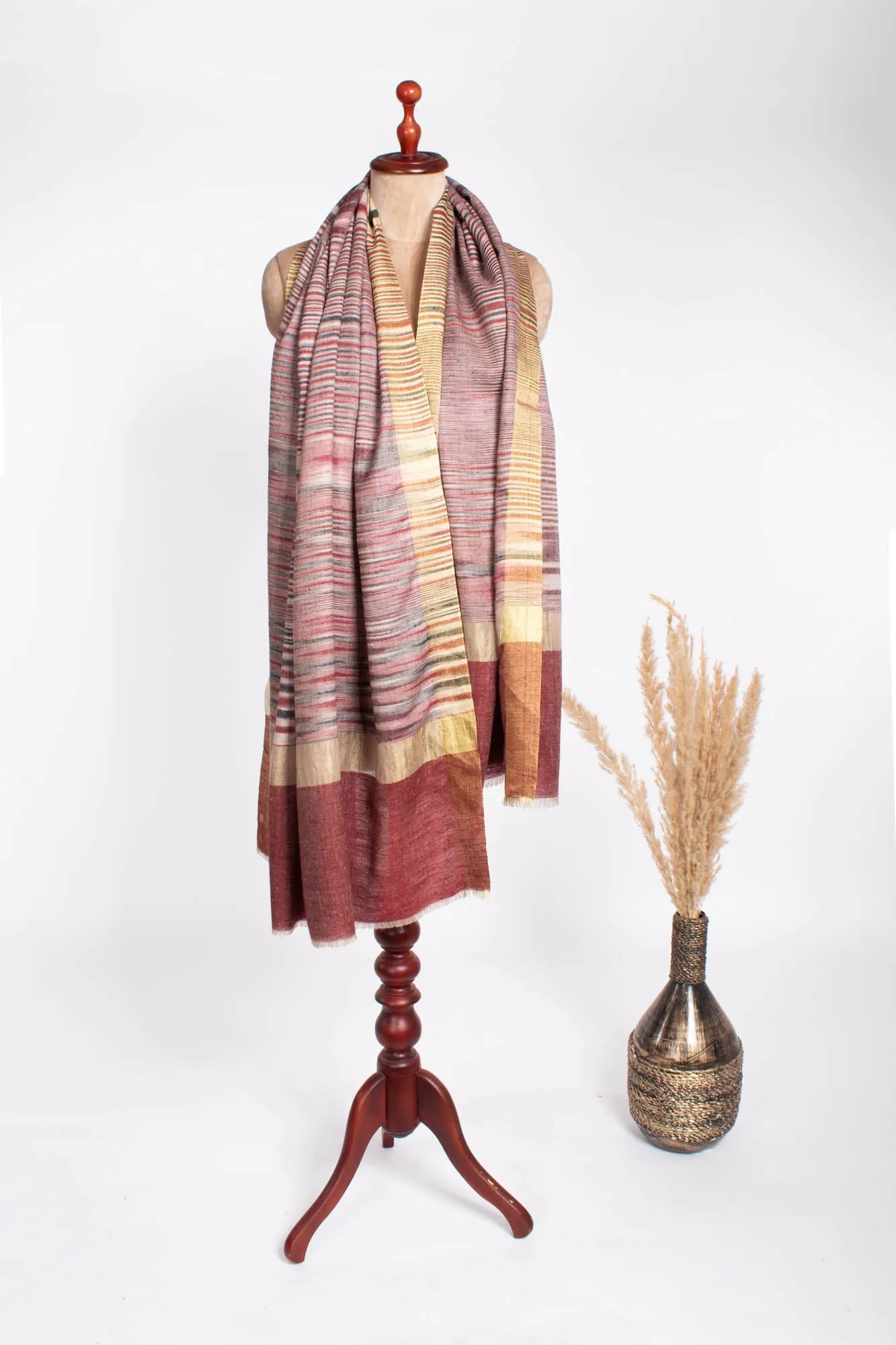 Rust Hued Ikat Pashmina Wrap Adorned with Zari - HAVANT