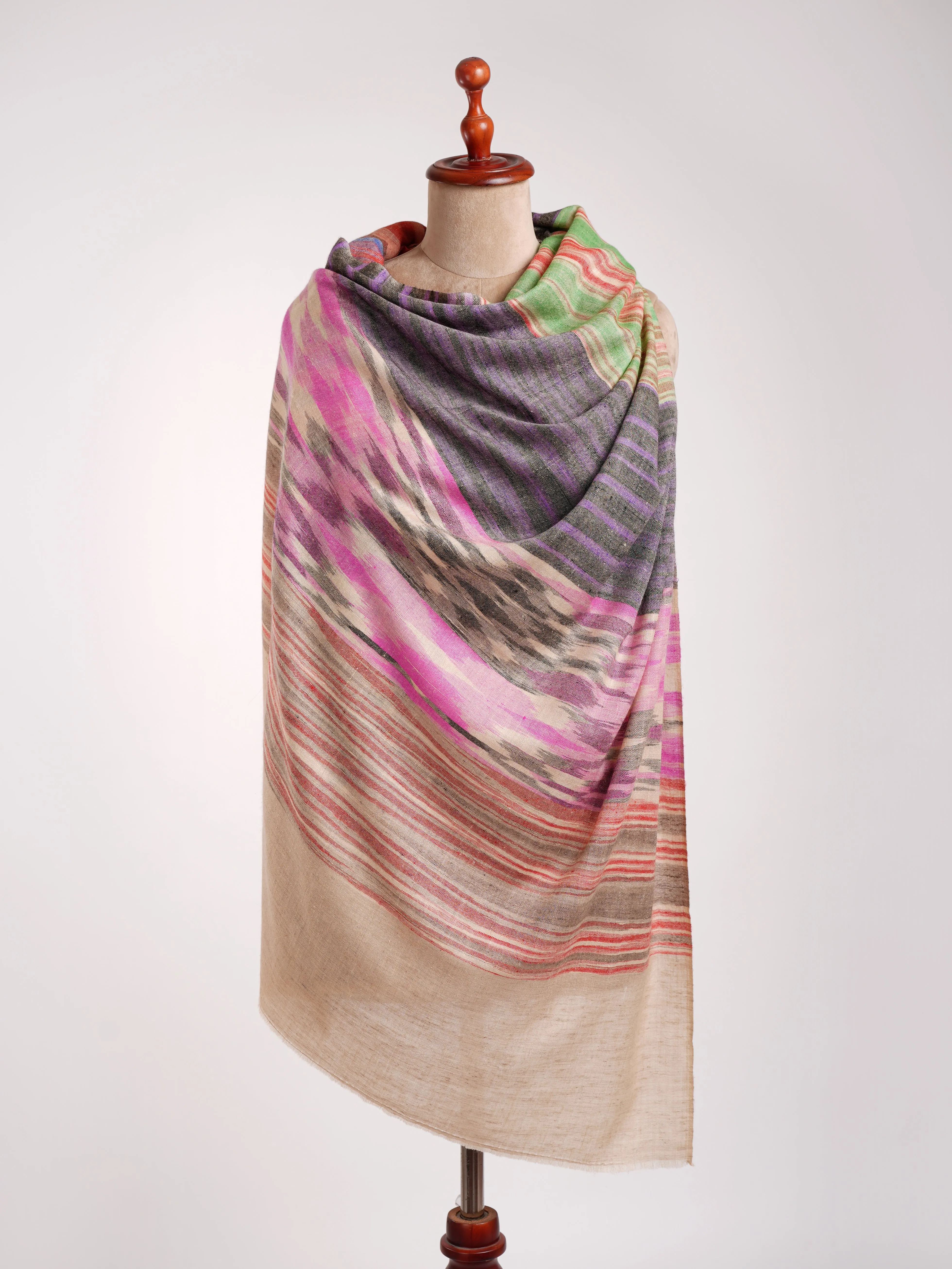 Rustic Multicolor Ikat Artistic Pashmina Shawl