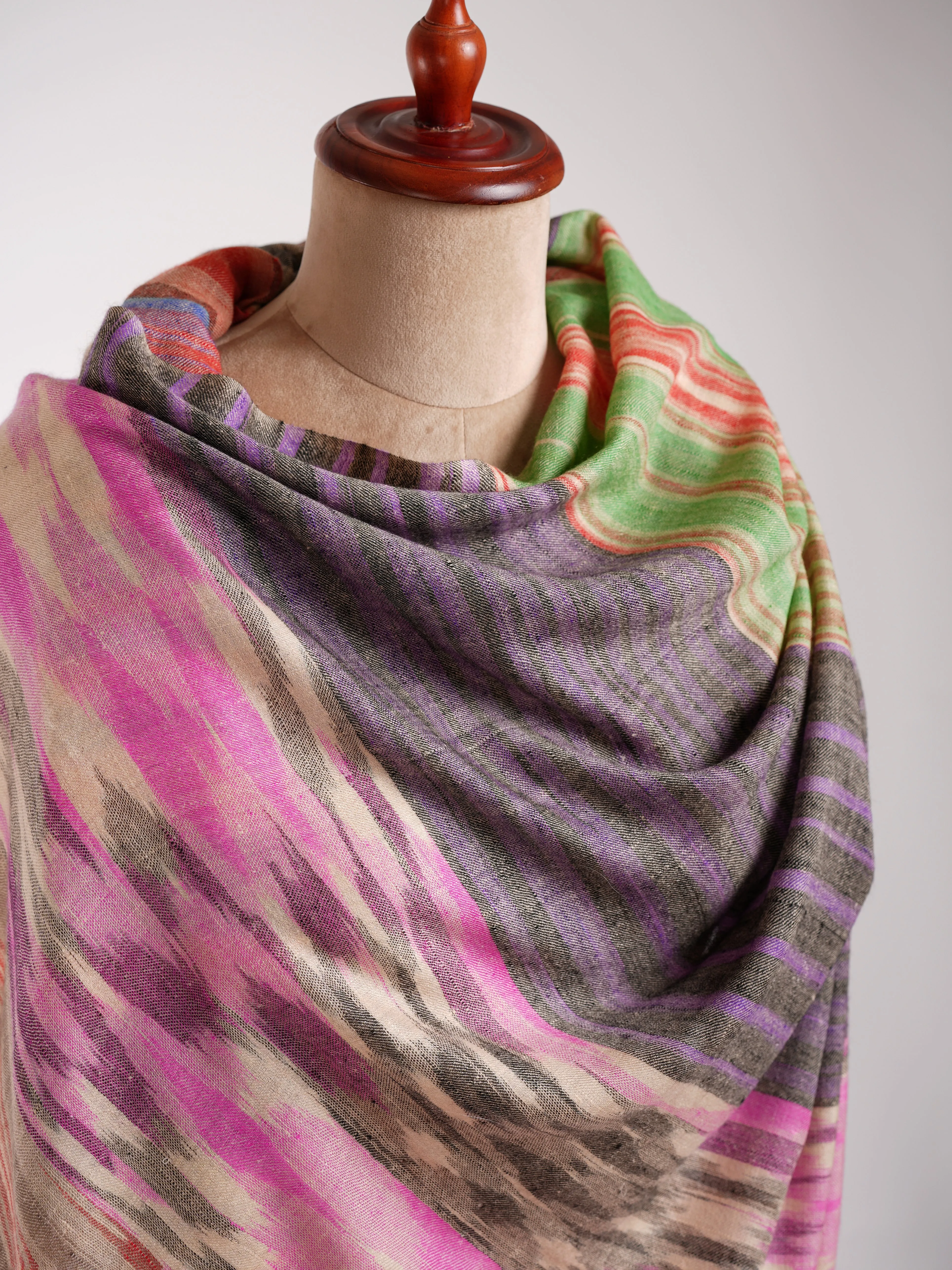 Rustic Multicolor Ikat Artistic Pashmina Shawl