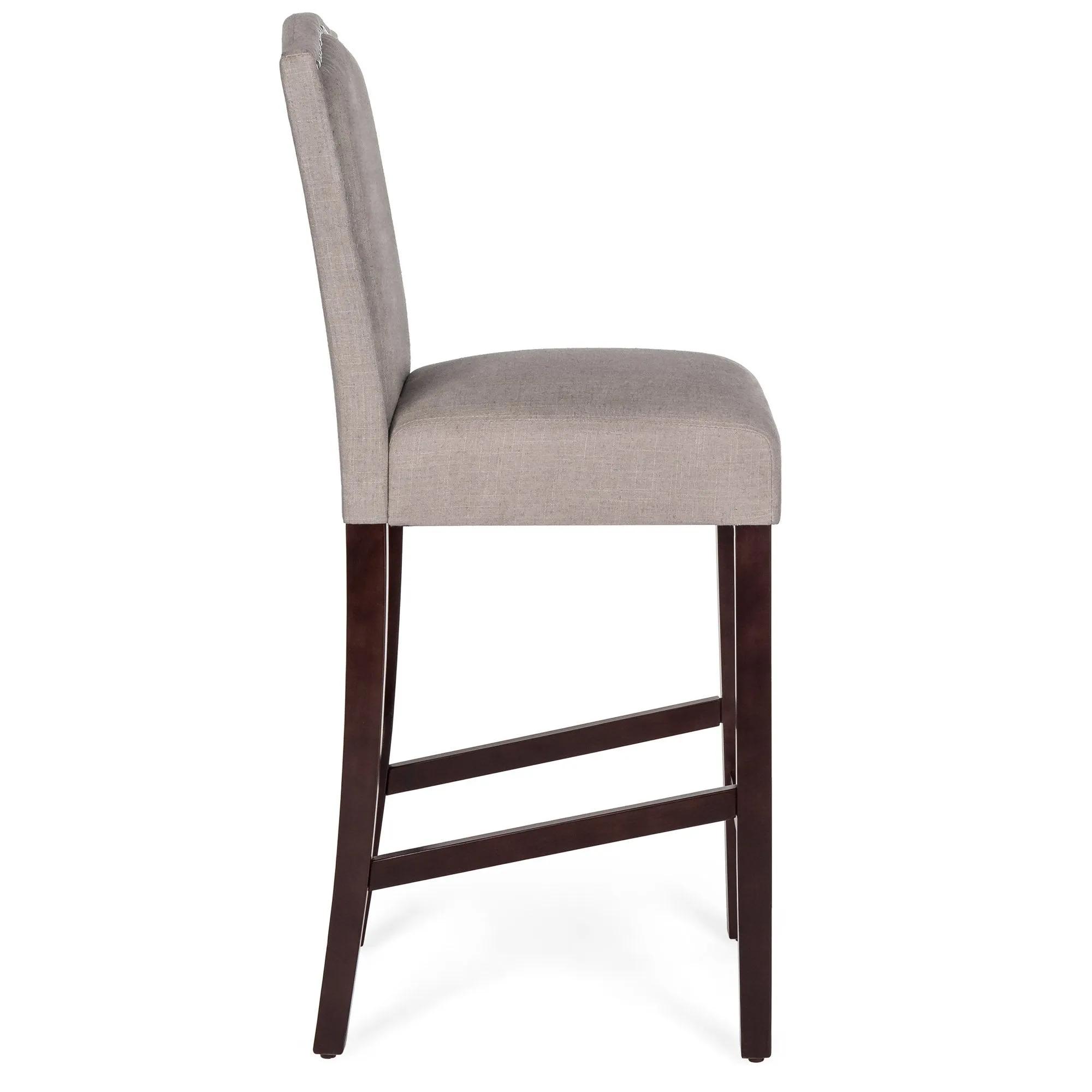 Set of 2 30in Upholstered Counter Height Bar Stools w/ Studded Trim Back