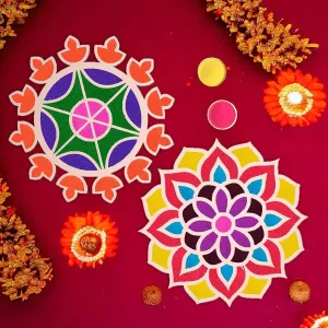 Set of 2 Rangoli Stencils Mats Reusable Rangoli DIY Template Diwali Decoration Items for Home Decor - Rangoli Making Tools Kit for Pooja Room Floor Entrance Temple Decor (12 Inches Each)