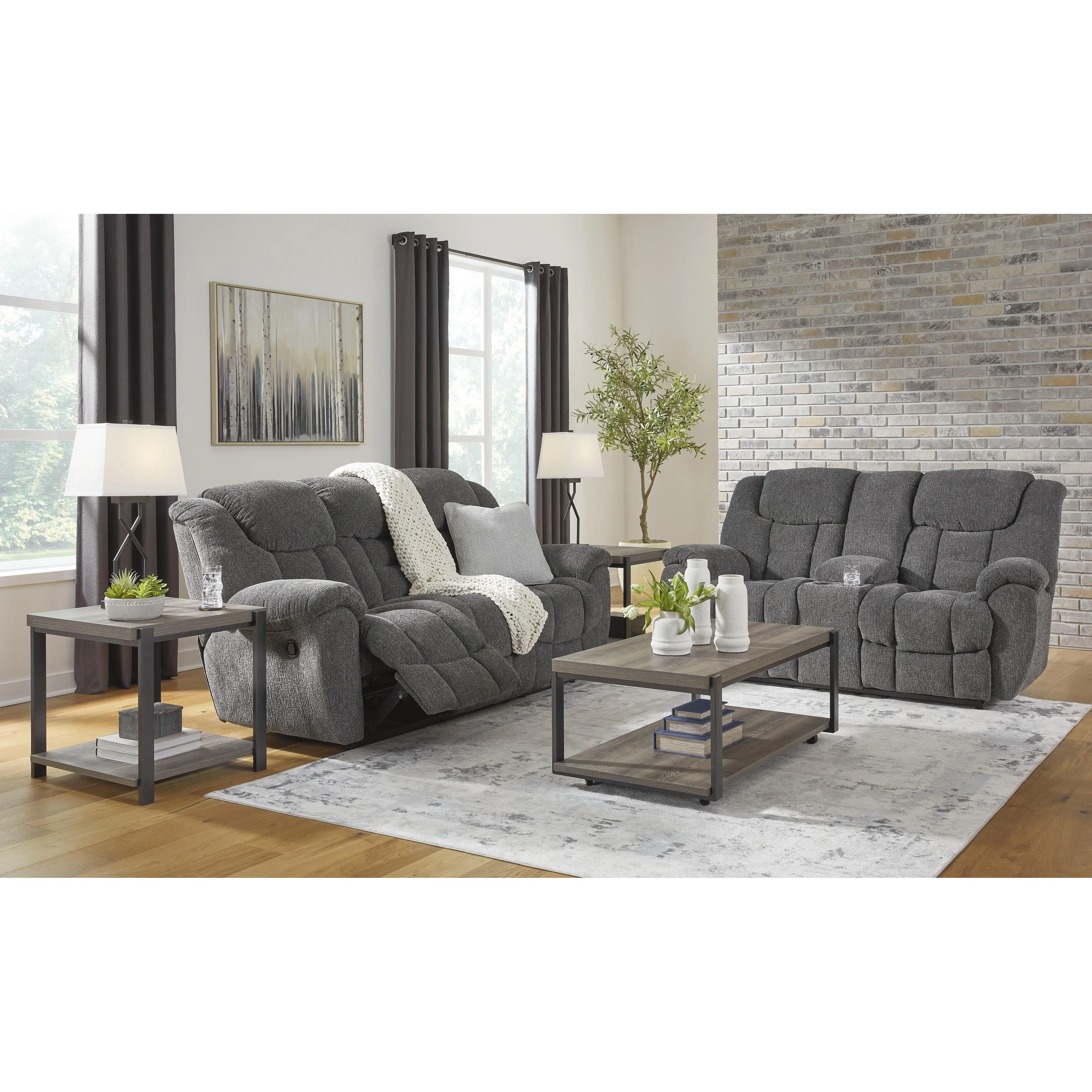 Signature Design by Ashley Foreside Reclining Fabric Loveseat with Console 3810494