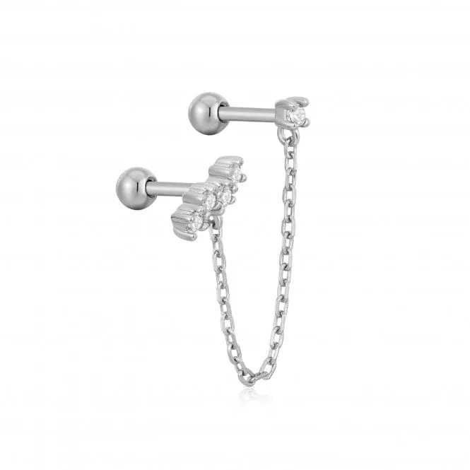 Silver Celestial Drop Chain Barbell Single Earring E047-10H