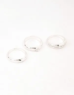 Silver Plated Cubic Zirconia &  Chunky Rings 3-Pack