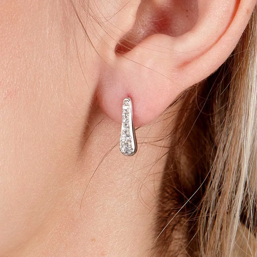 Skinny Drip Studs with White Topaz in Sterling Silver